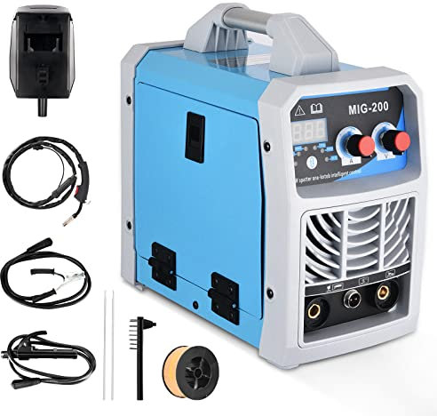 Aomdom Soldadora, Soldadora Inverter Portátil de 200 A y 220 V, Máquina de Soldadura Eléctrica ARC/MIG/TIG 3 en 1 con Pantalla LCD, Kit de Soldadura Inverter IGBT para Automoción, Plomería y Bricolaje