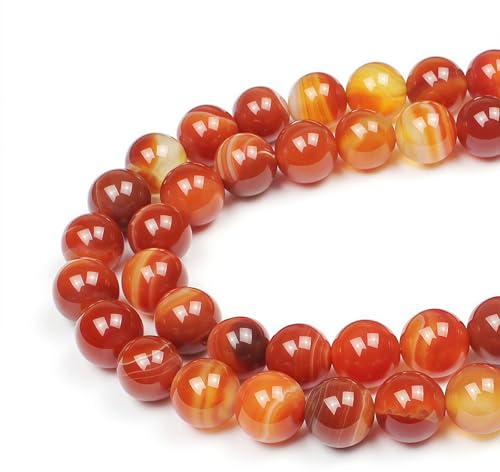 MJDCB 10mm 35st Sten Pärlor Röd Randig Agat Runda Lösa Naturliga Halvädelsten för Tillverkning Armband Halsband Smycken