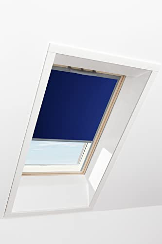Original Roto Rollo Exclusiv ZRE für Roto Dachfenster - Führungsschiene Silber - Manuelle Bedienung - Tageslichtrollo für Baureihe Q - Größe 094/118 | 09/11 - Stofffarbe Blau
