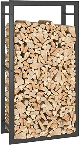Gecheer Kaminholzregal Innen Metall Holzregal Kaminholz Innen Außen Holzlager Holzunterstand für Kaminholz Aussen Brennholzregal Brennholzlager Kaminholzunterstand Mattschwarz 50x28x94 cm Stahl
