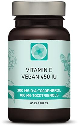 Vitamin E 450 IU 400mg Tocopherol + Tocotrienol Vitamin E Vegan - Alpha Tocopherol + All 4 Tocotrienols – Alpha Tocotrienol + Beta Tocotrienol + Delta Tocotrienol and Gamma Tocotrienol
