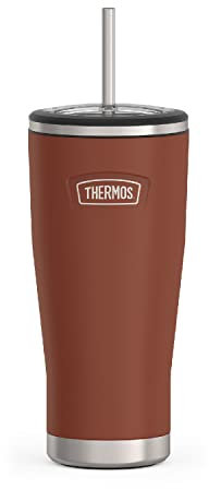 THERMOS ICON SERIES, Stainless Steel Cold Tumbler with Straw, 24 Ounce, Saddle
