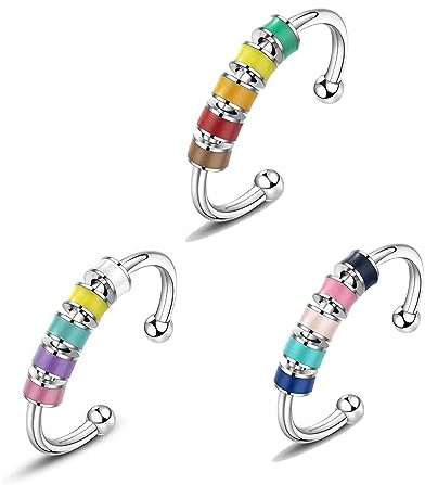 3 pièces Anti-Stress Anneau Femmes Argent Anti-Stress Anneau Couleur Goutte D'huile pour Décompression Femmes Anneau Réglable ouverture