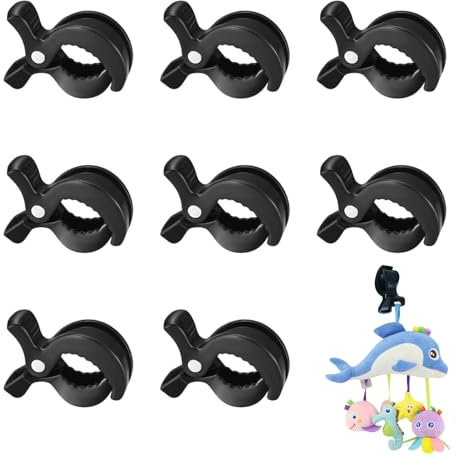 Kinderwagen Klammer, 8 Stück Clip zur Befestigung von Spielzeug Klammern Kinderwagen Universal für Musselintuechern Decken Abdeckunge(Schwarz)