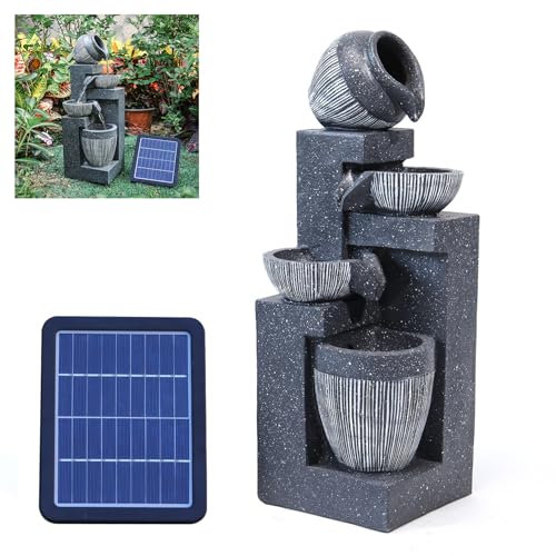 BTGGG Solar Water Fountain - Outdoor Garden Decoration, 4-Tier Bowl with Lights and Solar Waterfall