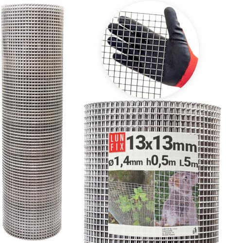 Drahtgitter feinmaschig 13x13 mm 1,4 mm – 0,5x5 m (50x500 cm) Wühlmausgitter Kaninchendraht Hasendraht Mäusegitter Volierendraht Rödeldraht Kaninchenzaun Metall Hasengitter – Lun Fix Gitter