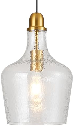 ELYCCUPA Glass Pendant Light Modern Brass 1 Light Single Dome Pendant Lighting Fixtures for Kitchen Island Dining Room Hallway, Dia 9 Inch, E26, UL Listed