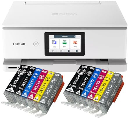 IC-Office TS8751 - Stampante multifunzione a getto d'inchiostro 3 in 1 (stampa, copia, scansione, scheda SD, Duplex, WLAN, AirPrint) bianco + 12 cartucce XXL