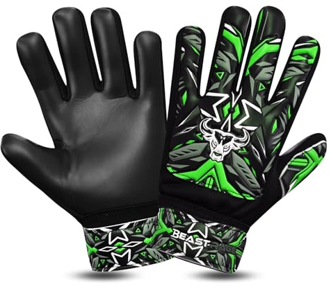 BEAST RAGE Football Goalkeeper Gloves for Boys Kids Youth,Soccer Goalie Gloves with Strong Grip for The Toughest Saves,Wrist Support 4MM Latex Palm (Green, Size 4 suitable for 6 to 9 Years old)