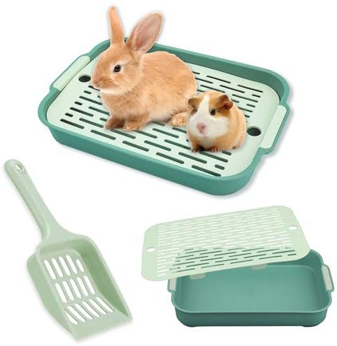 Kaninchen Toilette mit Schaufel, Tablett Hasentoilette, Kaninchentoilette, Katzenklo Klein, Haustier WC Trainer für Kleintier Hamster Meerschweinchen (Grün)