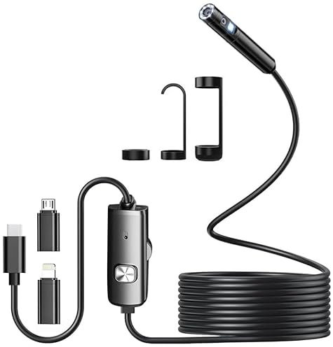 QESSUVNC Endoscope Inspection Camera, 1920 HD Flexible Rigid inspection 360 °Shooting,8+1 Led,no Wifi,Waterproof Ip67 Tube Sink Pipe Drain for Android Ios Tablet Samsung (16.4 Ft/ 5m)