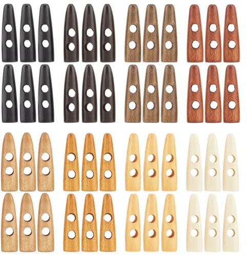 GORGECRAFT 48pz 8 Colori Bottoni in Legno Naturale 48.5x14mm Due Fori Corno Toggle Forma Dente Bottone Maglione Cappotti Accessori di Ricambio per Cucire per Giacca Abbigliamento Progetti Artistici