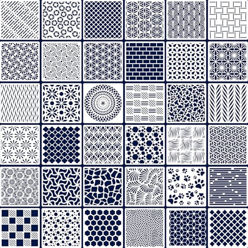 36 Pieces Geometric Stencils for Painting, 6 Inch Reusable Painting Templates for Scrapbooking Cookie Tile Furniture Wall Floor Decor Craft Drawing Tracing DIY Art Supplies