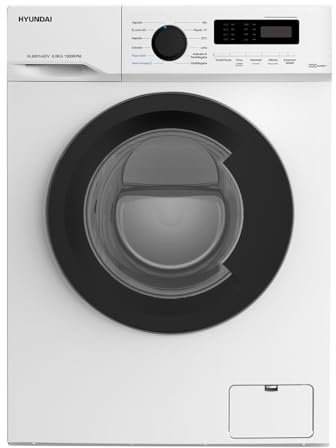 Hyundai Lavadora 6 Kg Carga Frontal Blanco HL6001AIDV. 1500W, 1000rpm, 12 Programas, Función Stop&Go, Clase de Eficiencia Energética A