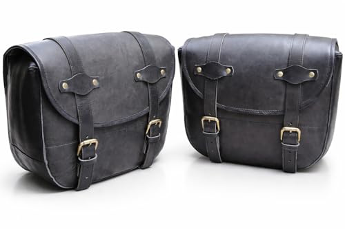 american blue Set med 2 äkta läder motorcykelväskor - Sadelväska - Vintage cykelväska - För cykelentusiaster - Svart