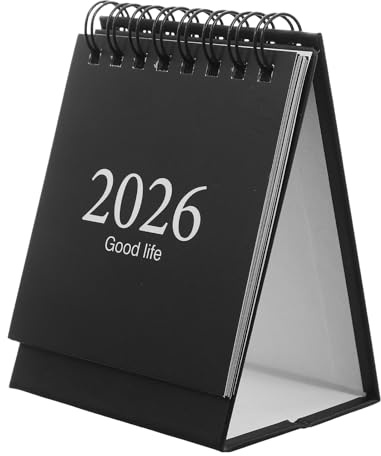 NUOBESTY Mini Calendrier de Bureau 2026, Chevalet Rabattable, Calendrier Mensuel pour La Maison, Le Bureau, L'école, Petit Agenda de Poche Portable, Noir