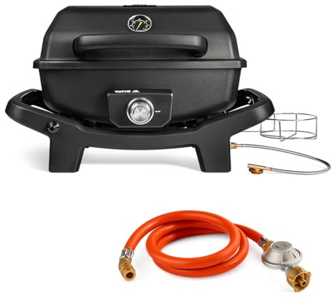 BURNHARD® 1-Brenner Gasgrill WAYNE JR. 3,6 kW – Tragbarer Balkongrill - Tischgasgrill mit Aludruckguss Brennkammer, Gusseisen Grillroste inkl. Abdeckhaube und Gasflaschen Adapter
