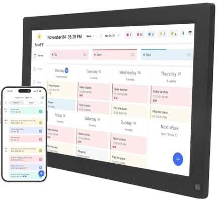 YUEHISY 15.6 Calendario Digital Inteligente, Planificador Familiar de Pantalla Táctil Full HD con Gráfico de Tareas, Plan de Cena, Escritorio de Pared, Sincronización Automática (EU)