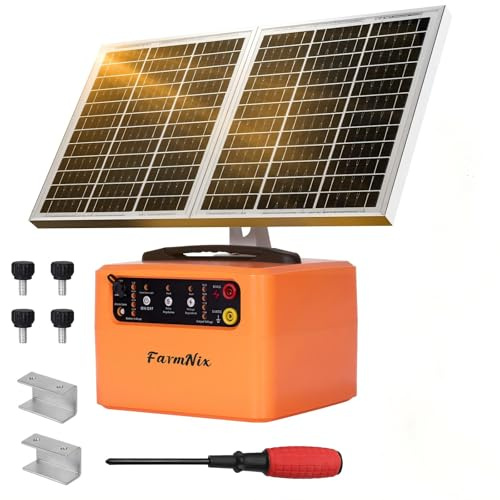 FarmNix 12 V Solar Pastor Electrico, 0.3-1.5J, 6KV-12KV cerca eléctrica Controlador de 48KM, con batería de 12 V 7Ah y Panel Solar de 15W, para Cría de Animales Pastores, para Granja Pastar Jardín