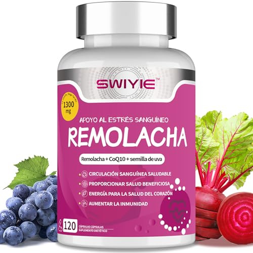 Swiyie Extracto de Remolacha con Semilla de Uva y Coenzima Q10 – 1300 mg por porción | 120 cápsulas | Suplemento alimenticio