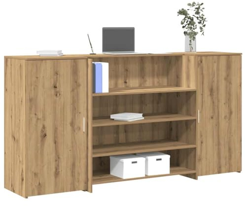 Ziaphsol mottagningsbänk artisan-ek av trämaterial 200 x 50 x 103,5 cm med skåp och förvaringsfack, kontorsbord för kontor hemmakontor arbetsrum förvaringsutrymme och diskret interaktion