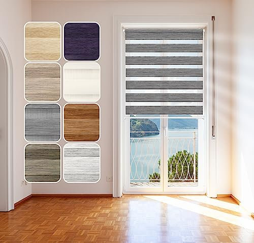 Doppelrollo Natural, Grau, 90x150cm - Duo-Rollo Klemm Fix mit Klemmträger, Fenster-Rollo/Seitenzug-Rollo ohne Bohren, lichtdurchlässig und verdunkelnd