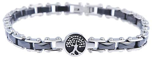 inSCINTILLE Bracciale Uomo in Accciaio inossidabile con Ceramica e Centrale Vari Simboli, braccialetto con Ancora Rosa dei venti Albero della vita, confezione regalo inclusa (Albero vita Nero)