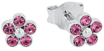Amor Ohrstecker 925 Sterling Silber Mädchen Kinder Ohrschmuck, mit Kristallglas, 0,5 cm, Silber, Blume, Kommt in Schmuck Geschenk Box, 9526758
