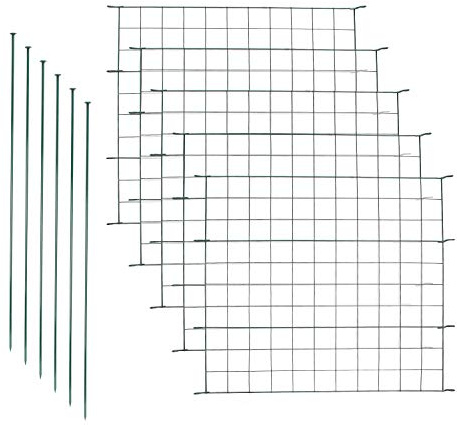 EINFEBEN Teichzaun Gartenzaun 11tlg Set Zaun Teich mit 5 Zaunelemente und 6 Befestigungsstäben, Metallzaun Grün, Freigehege, Gartenzaun, Tiergehege (Gerade)