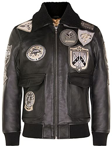 Infinity Leather Blouson Aviateur Top Gun Air Force A2 Voyage en Cuir Pour Homme Avec Col et Patchs en Peau de Mouton