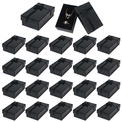 Nideen 24 Pack Jewellery Gift Boxes Bulk, Small Gift Boxes with Lids and Bowknot for Jewellery, Ring Earring Necklace Gift Boxes 8× 5× 3cm, Black