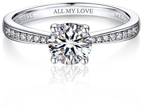 MomentWish Personalized Promise Ring,Moissanite Rings for Women, D Color VVS1 Simulated Diamond Rings for Women Engagement Wedding Rings U 1/2