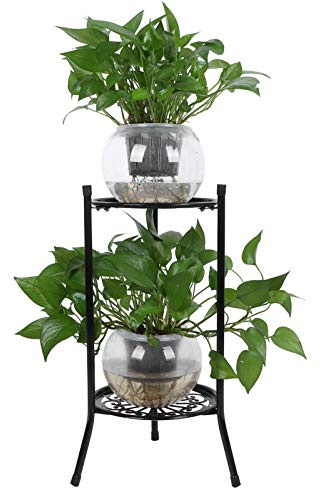 Qcwwy Marco para Plantas, Estante de Exhibición para Decoración del Hogar, Accesorios de Jardín, Soporte de Metal para Plantas de 2 Niveles, Soporte para Macetas (Negro)
