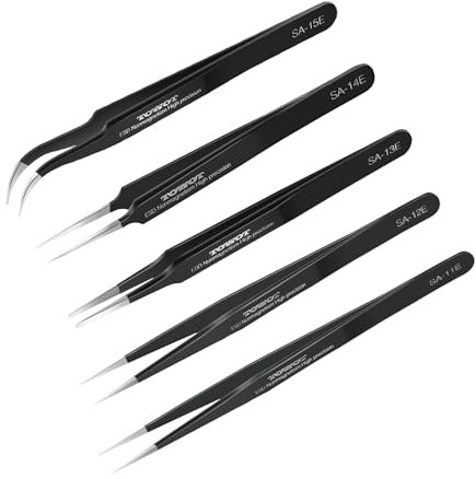 TOWOT 3PCS Pinzas de Precisión, Pinzas Electrónicas para Fabricación de Joyas, Soldadura, Acero Inoxidable Antiestático Mejorado de Pinzas Industriales.