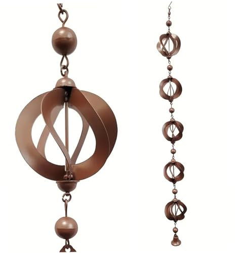 Regenkette 42,52 Zoll Metall Hanging Regenketten für Dachrinnen rotierende Regenfängerkette mit Bell Retro Wind Glocken für Fenstergartendekorationen, Regenfängerkette