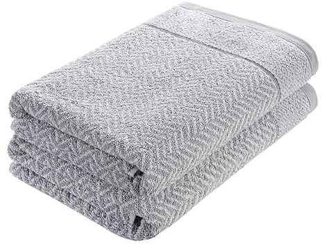 herzbach home Handtuch Duschtuch Set 100% Baumwolle Gemustert (Silbergrau/Weiß, 2 Duschtücher 70x140 cm)