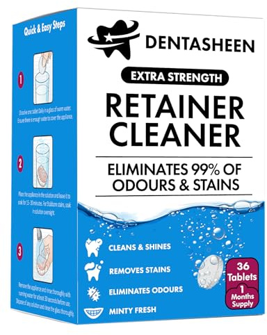 Retainer Cleaner Tablets - 36 Tablets 1 Months Supply - Fresh, Brite and Stain-Free Retainer Cleaning Tablets, Aligner, Gum Shield, Mouth Guard, Denture Cleaners - Dentasheen