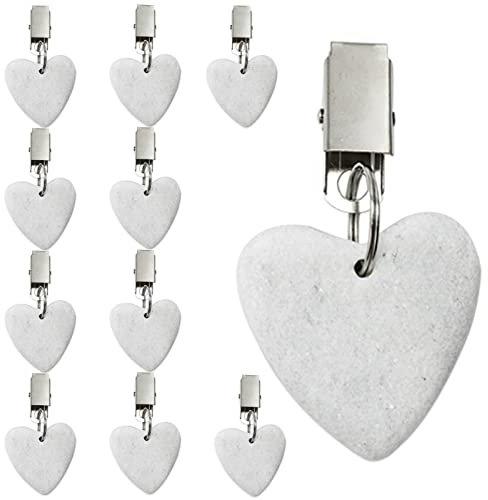 REBECASKYENS 10 Pieces Tablecloth Clips,Tablecloth Weights, Table Clips with Clips for indoor Outdoor Home Kitchen Wedding Party Picnic, White, Marble (Heart Shape)