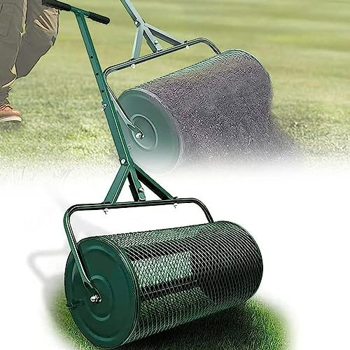 Esparcidor de abono, rodillo de césped duradero de 24 pulgadas, esparcidor de estiércol liviano con mango en forma de T ajustable mejorado, esparcidor de tierra superior para el cuidado del jardín, e
