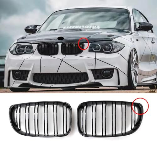 Hengjiayao E81 E82 Griglia Anteriore per BMW 1 E81 E82 E87 E88 LCL Griglia Paraurti Nera E81 E88 Griglia Radiatore 2008 2009 2010 2011 Doppia Griglia Grill (For 1er E81 2008-2011 LCI)