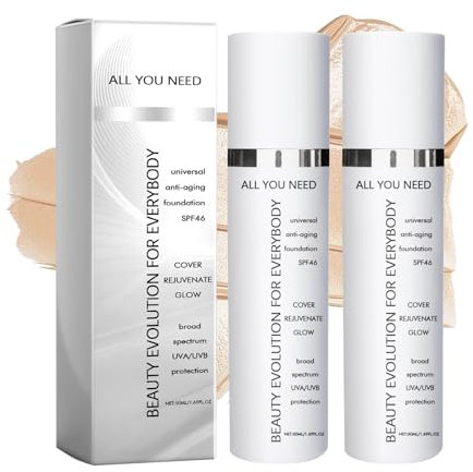 Foundation für Reife Haut,2 Flaschen Anti-Aging Tinted Moisturizer Cream,Foundation-Serum für Frauen,Getönter Sonnenschutz für Das Gesicht Mit Leichter,Universeller Farbton (50 ml)