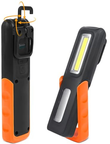 Lampada da lavoro a LED ricaricabile, base magnetica, lampada da officina con gancio e cavo USB, 2 modalità di luce girevole a 360°, lampada di ispezione per auto, riparazione officina, garage