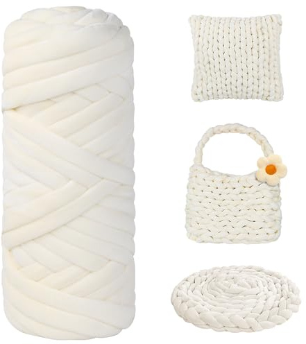 450g Dicke Wolle zum Handstricken Chunky Yarn Schlauchgarn Häkelwolle Dickes Garn zum Häkeln Stricken, für Anfänger, Decken, Tasche, Handstrickgarn DIY-Kunsthandwerk (Creme)