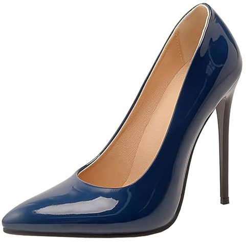 XIEPP décolleté sexy a spillo con punta a punta – Tacchi alti da infilare, da donna, design minimalista e classico con tacco ultra sottile, Blu scuro, 40 EU