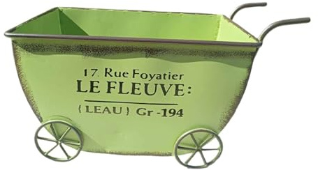 LOVIVER Carrello portafiori in Metallo, Robusto, Piccolo, carriola Decorativa, portavasi per Fiori, per Interni, Patio, Cortile, Esposizione all'aperto, Verde