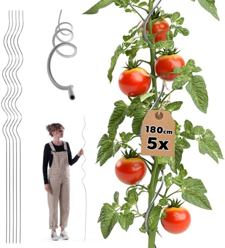 KADAX Tomatspiralstavar 180 cm x 6 mm, 5 stycken, tomatstavar av aluminium, tomatspaljé, spiralstav, tomatstänger, växtstavar