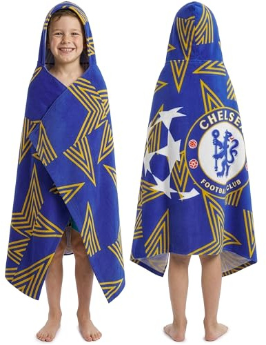 Get Trend Chelsea FC Hooded Towels for Boys, Cotton Bath & Beach Towel Poncho, Soft & Absorbent Hooded Kids Shower Swimming Wrap & Changing Robe, Travel & Holiday Essentials (Navy Chelsea)