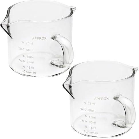Tazas de café expreso Juego de 2 tazas de café expreso de vidrio de 100 ml con boquilla, asa y escala transparente Taza medidora reutilizable lavable para hacer