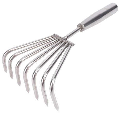 Oreilet Rastrillo de Mano, Rastrillo de Hojas Pequeño de Acero Inoxidable, Playa Pequeño de 7 Púas con Ergonómico, Barrido de Jardín para Jardinería, Aflojamiento Tierra