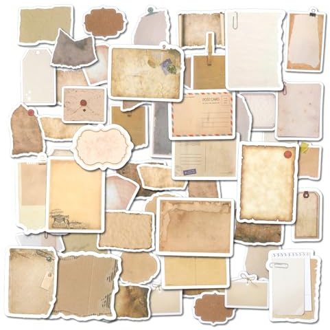 Yuanchu 80 Pcs Vintage Scrapbook Paper Stickers, Retro Brown Stickers for Scrapbooking, Aesthetic Junk Journal, Aged Writing Paper Sticker to Write on, Vintage Scrapbook Labels for DIY Crafts